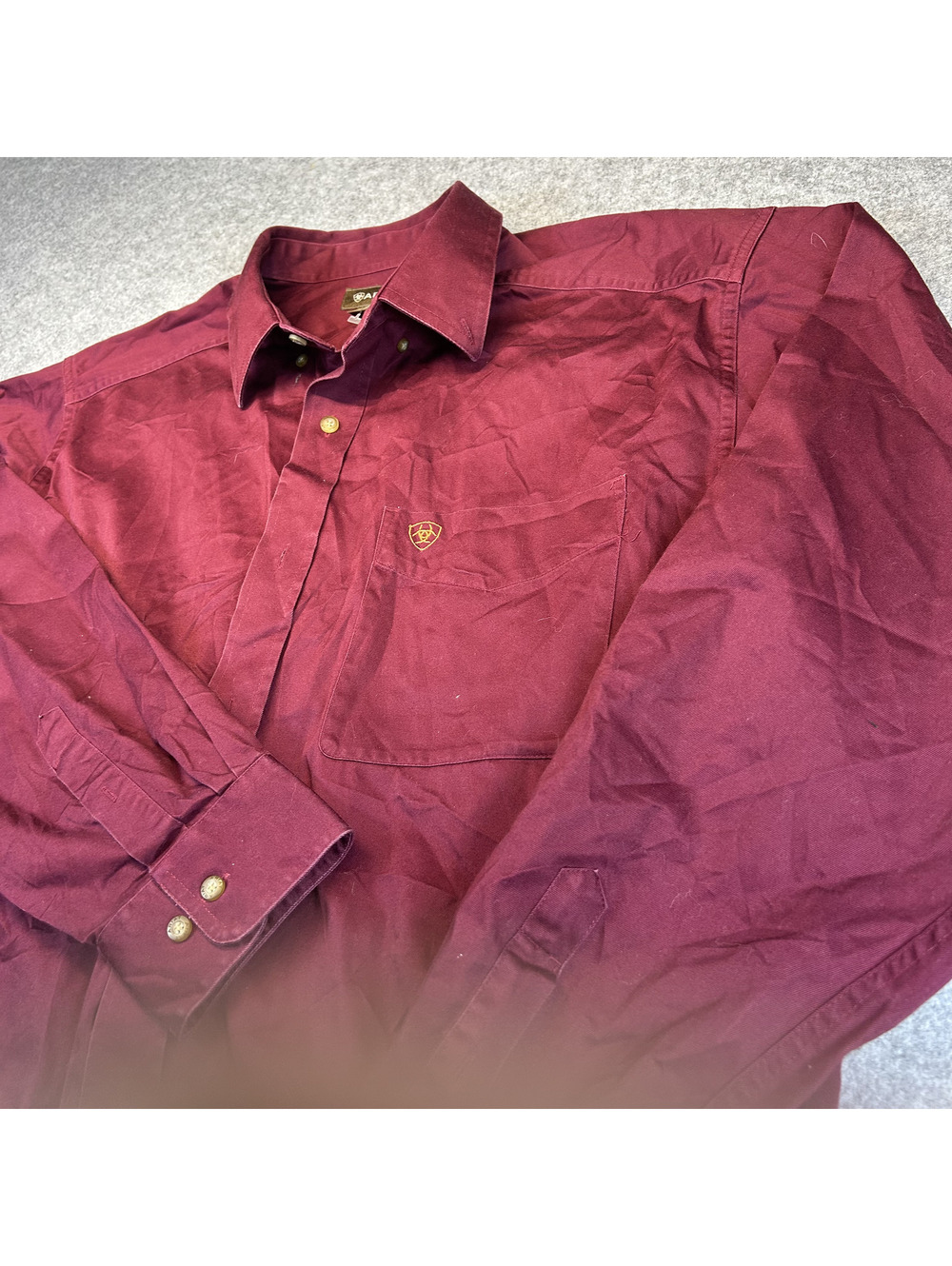 Ariat Long Sleeve Canvas Button Up Shirt Mens XL Burgundy Work Western Rodeo